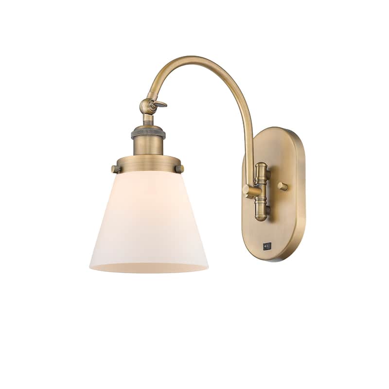 Innovations Lighting 918-1W-13-6 Cone Sconce Cone 13" Tall Wall Sconce - Brushed Brass / Matte White