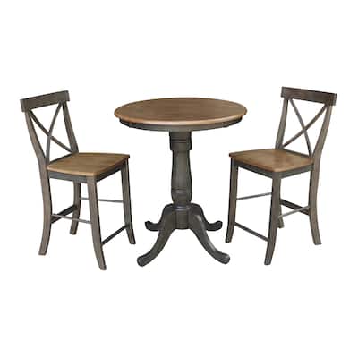 30" Round Counter Height Table With 2 X-Back Stools - 3 Piece Set