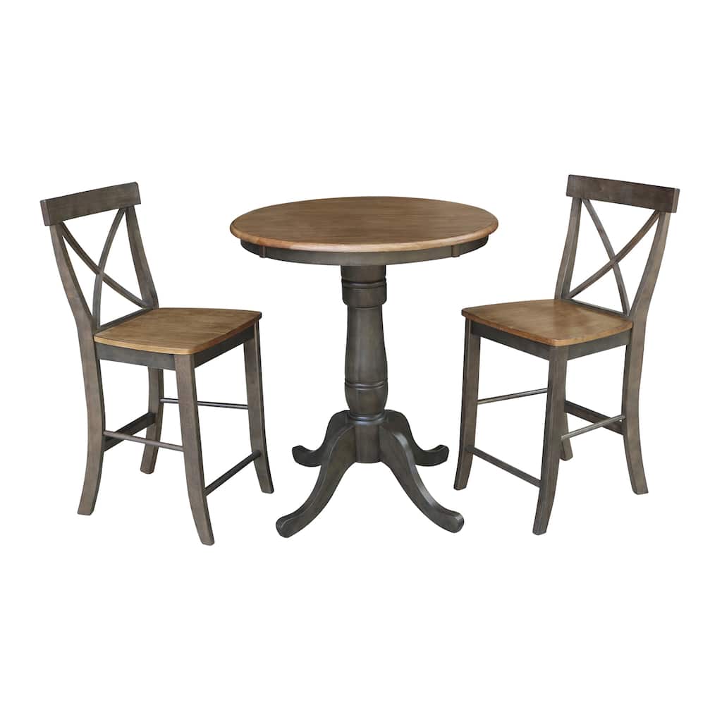 30" Round Counter Height Table With 2 X-Back Stools - 3 Piece Set
