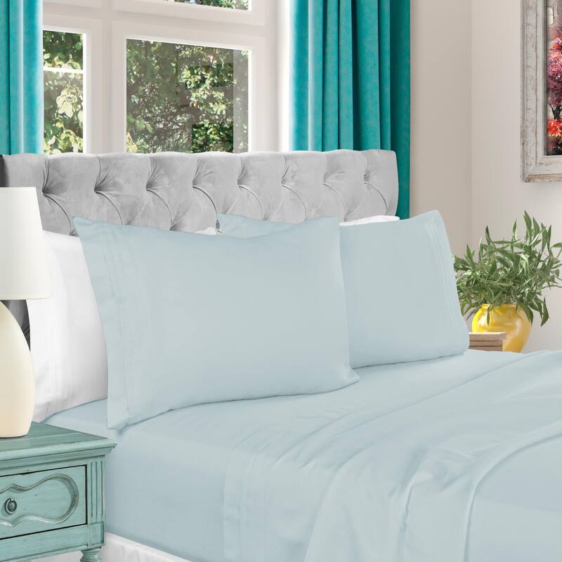 Egyptian Cotton 1000 Thread Count 4 Piece Bed Sheet Set by Superior - Olympic Queen - Baby Blue