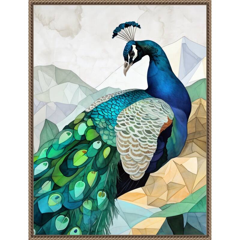 Animal Watercolor Art Bird Peacock by Justyna Jaszke Framed Canvas Wall Art