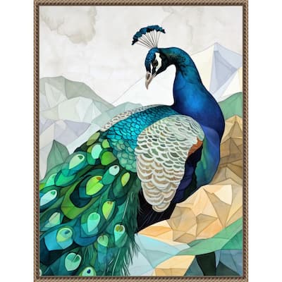 Animal Watercolor Art Bird Peacock by Justyna Jaszke Framed Canvas Wall Art