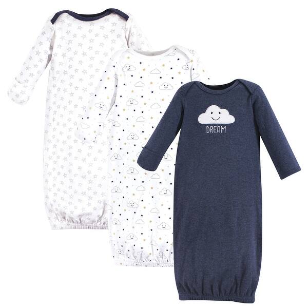slide 1 of 1, Hudson Baby Infant Boy Cotton Long-Sleeve Gowns 3pk, Navy Clouds 0-6 Months - Navy Clouds