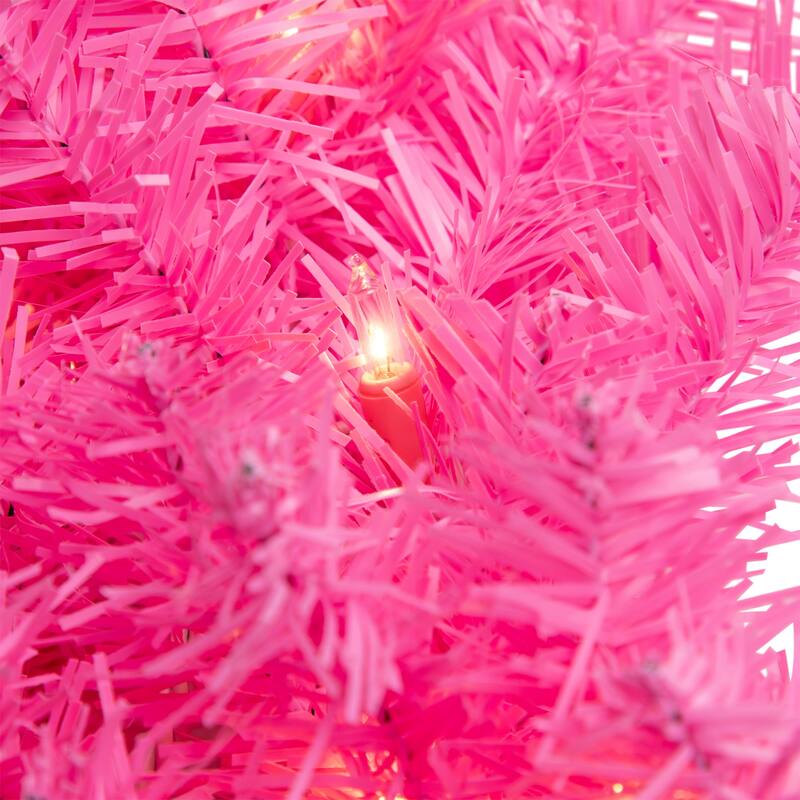 Pre-Lit Artificial Pine Christmas Wreath - 36" - Pink - Clear Lights