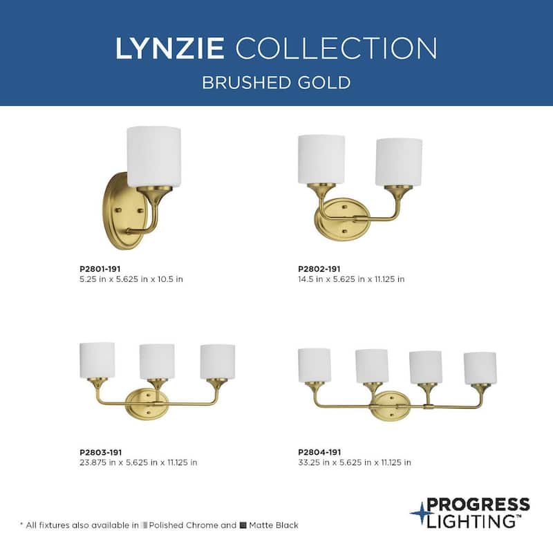 Lynzie Collection Four-Light Brushed Gold Etched Opal Glass Modern Bath Vanity Light - 33.25 in x 5.625 in x 11.125 in