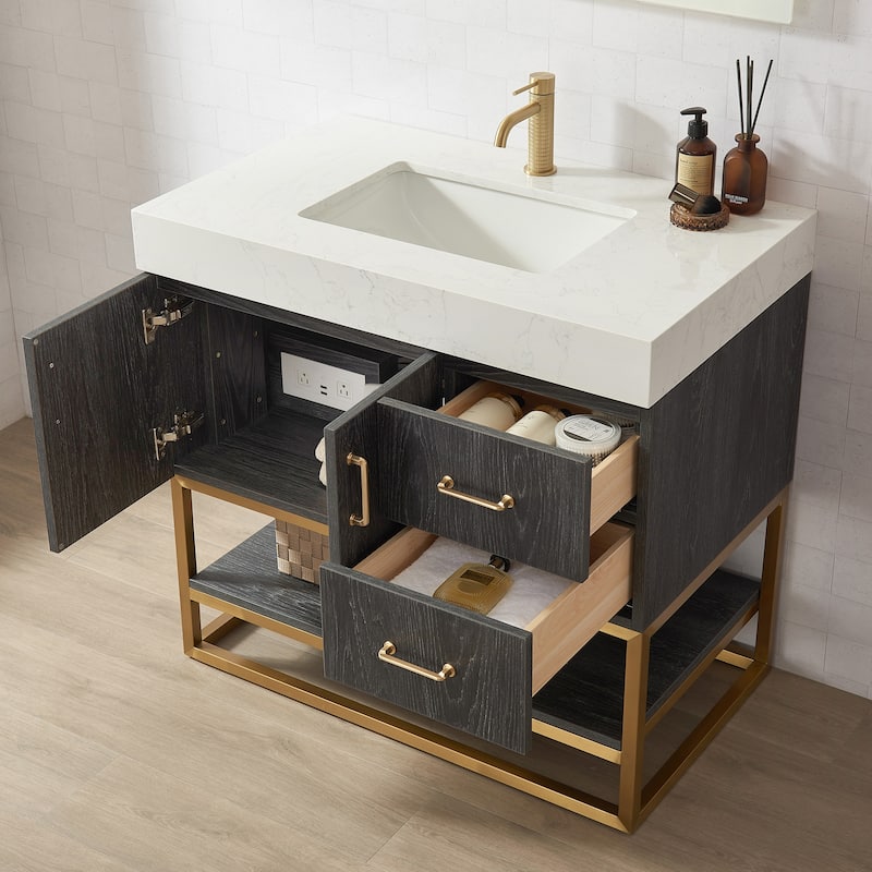 Alistair Bath Vanity with Grain White Stone Top without Mirror
