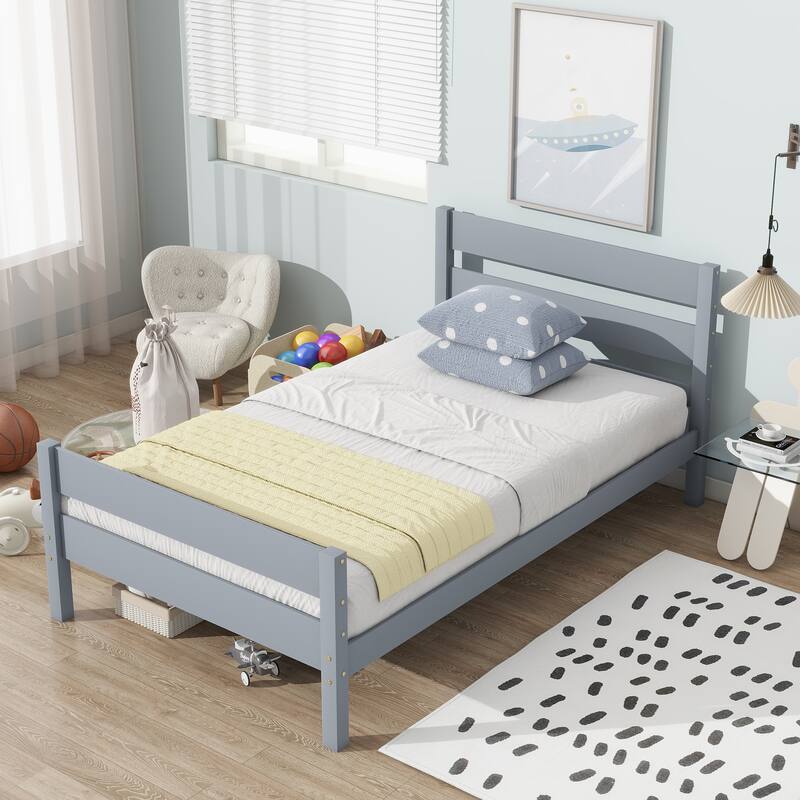 Twin Bed with Headboard, Footboard, and Under-Bed Storage, Stylish and Durable - Grey - Twin