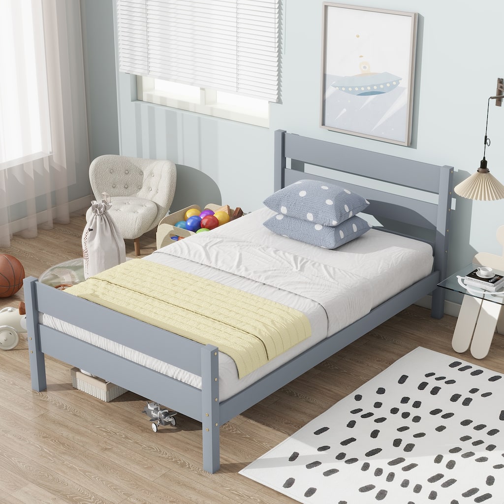Twin Wood Platform Bed with Storage, Rustic Minimalist Design