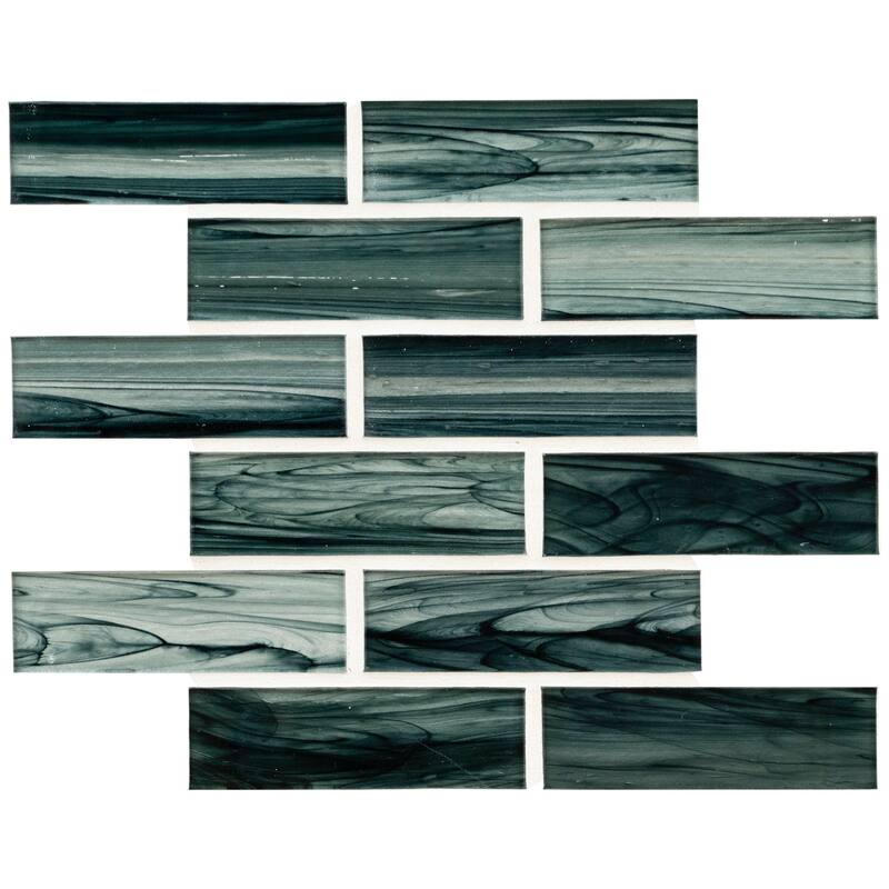 Ackland AKM-G-2X6SW-CA 12" x 12" Glass Brick Wall Mosaic Tile - Glossy - Indigo Dusk