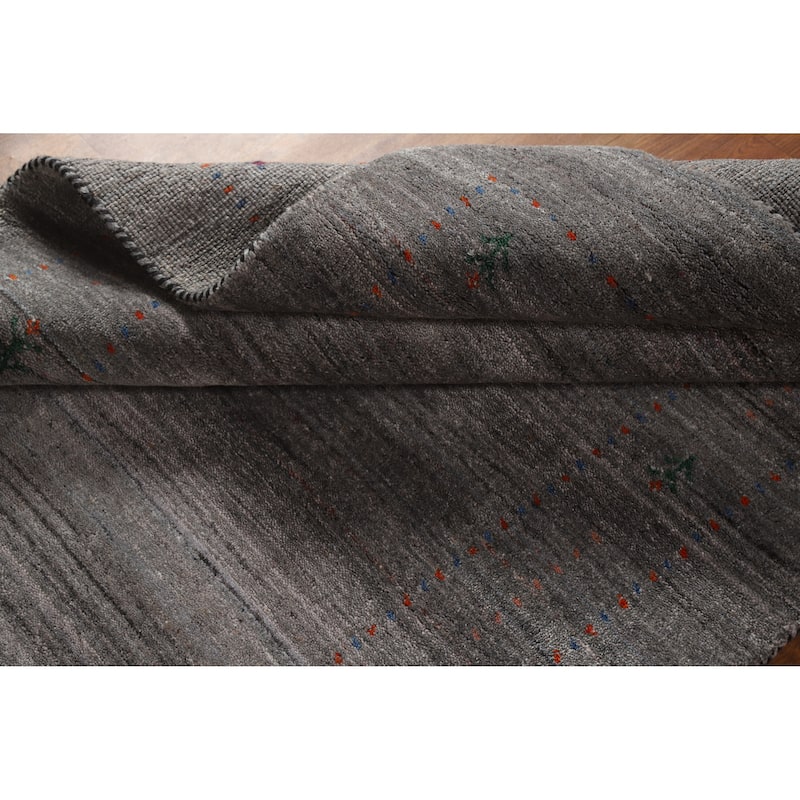 Hand Knotted Oriental 100% Wool Carpet Tribal Tribal Greys & Charcoal Gabbeh Area Rug - 5' 10'' X 4' 0''