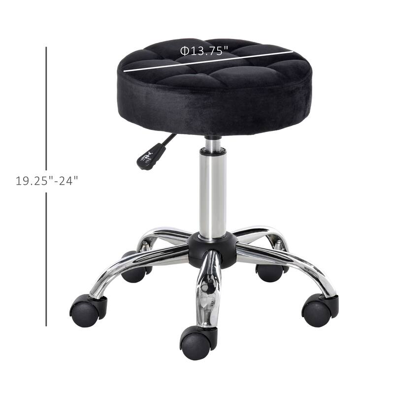 HOMCOM Round Vanity Stool with Height Adjustable Lift, Luxury Style Upholstery and Swivel Seat and Wheels - 13.75"x13.75"x24"