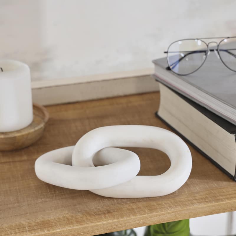 Marble Chain Handmade Geometric 2 or 3 Link Decorative Sculpture - White - Roche River Decor