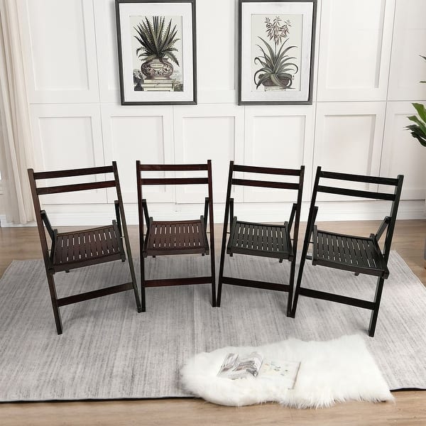 4 Pack Wood Folding Chair with Slatted Seat - Cherry