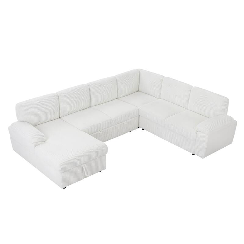 118.09'' Versatile Modular 6 Seater Sectional Sofa with Chaise, Pull-Out Bed, and Storage, Upholstered Deep Seat Couch