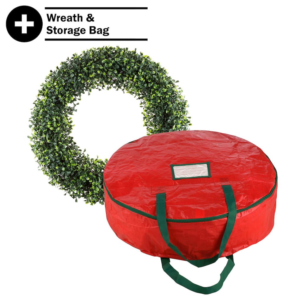 Artificial Boxwood Wreath and Storage Bag Set by Pure Garden