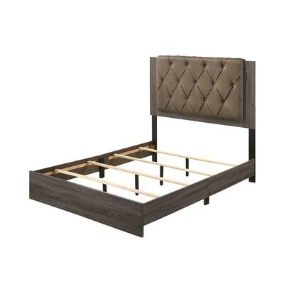 Transitional Style Avantika Queen Size Panel Bed with Diamond Button Tufted Upholstered Headboard