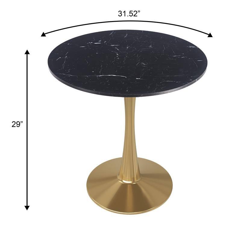 Bristol Minimalist Modern Round Dining Table with Solid Wood Top and Accent Gold Stainless Steel Base for Home or Kitchen