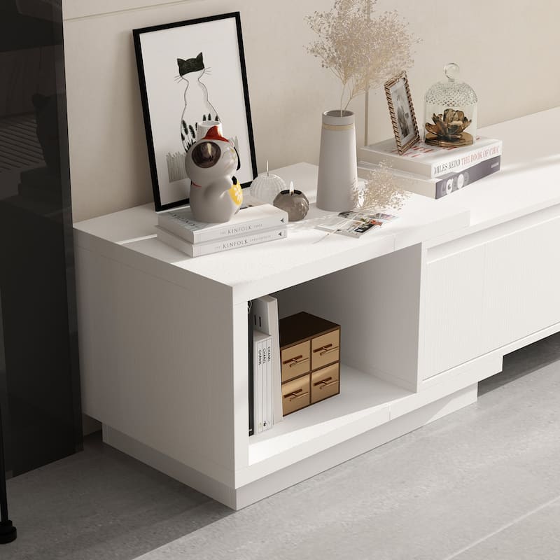 Modern Style Extendable TV Stand with 3Drawer White/Black 65.4"-106.3"