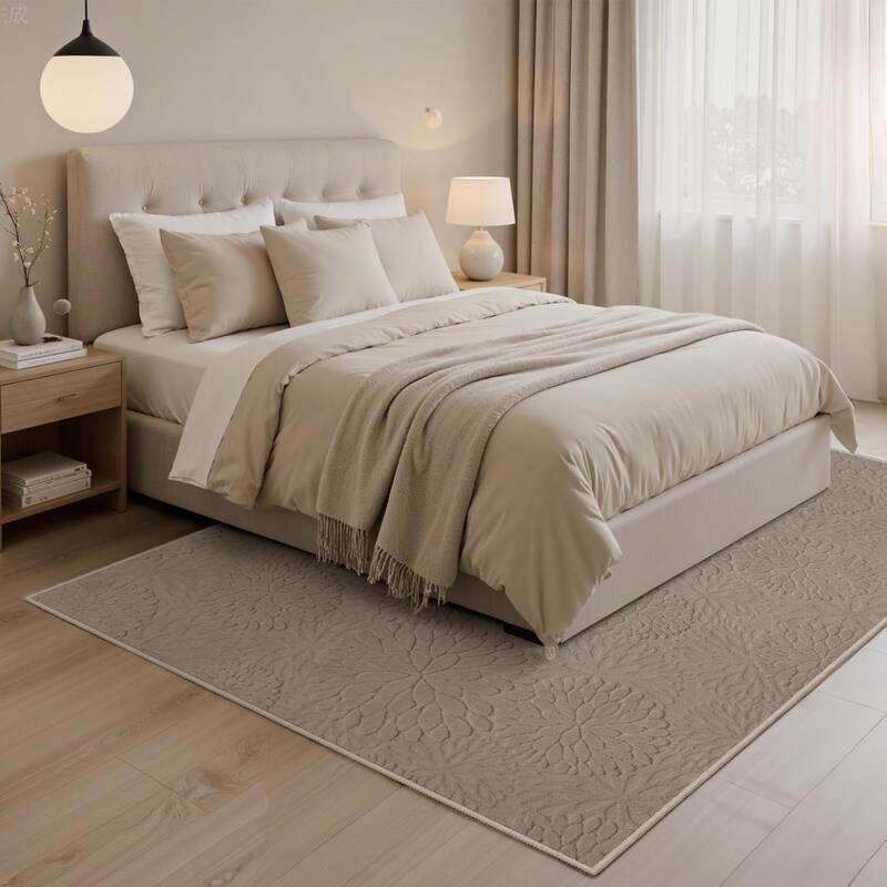 Mcow High-Low Textured Plush Washable Non-Slip Area Rug