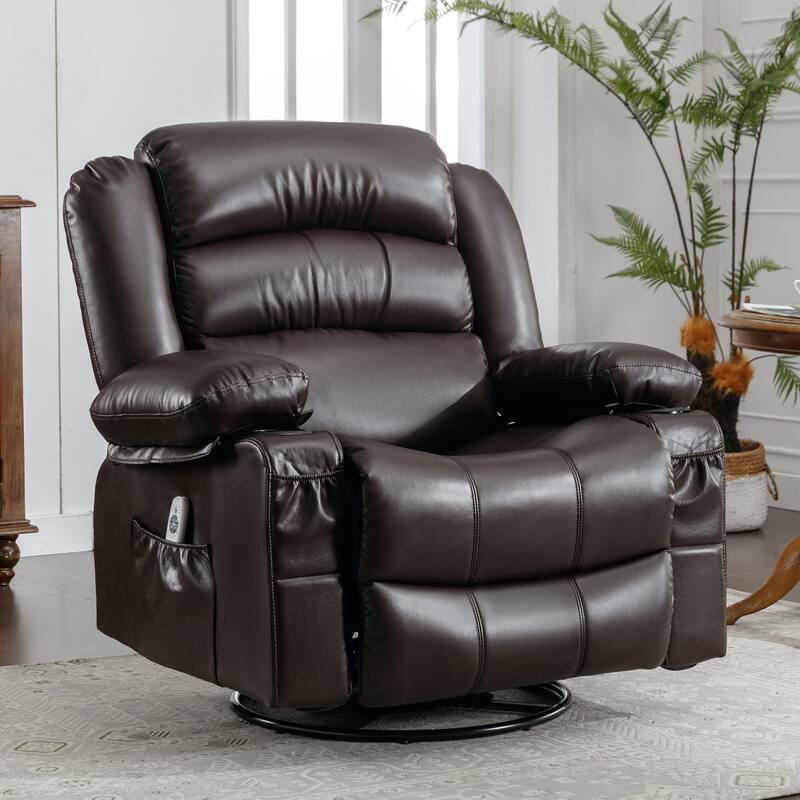 Black Swivel Rocker Recliner with Massage, Heat, USB, and Cup Holders - Brown