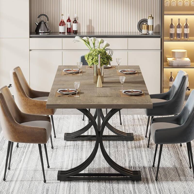 63-Inch Large Rectangular Dining Table, Modern Faux Marble Kitchen Table for Dining Room