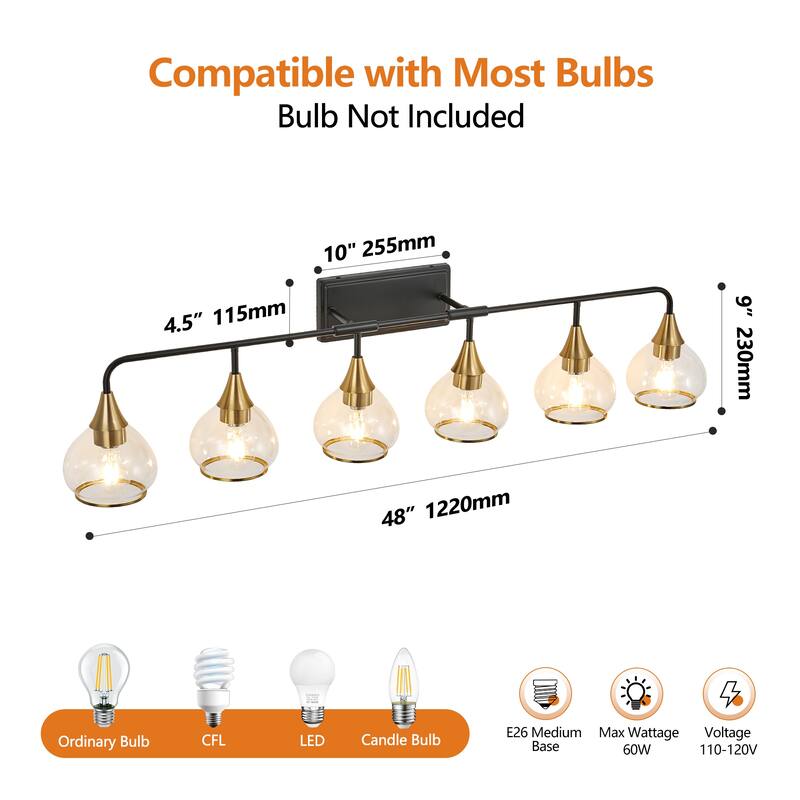 48" Modern 6-Light Vanity Wall Sconce, Bathroom Light Fixture with Clear Glass Shades