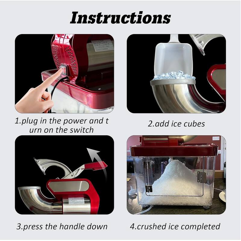 661LBS/H Commercial Ice Crusher, Electric Snow Cone Machine with 4 Blades, Stainless Steel Shaved Ice Machine