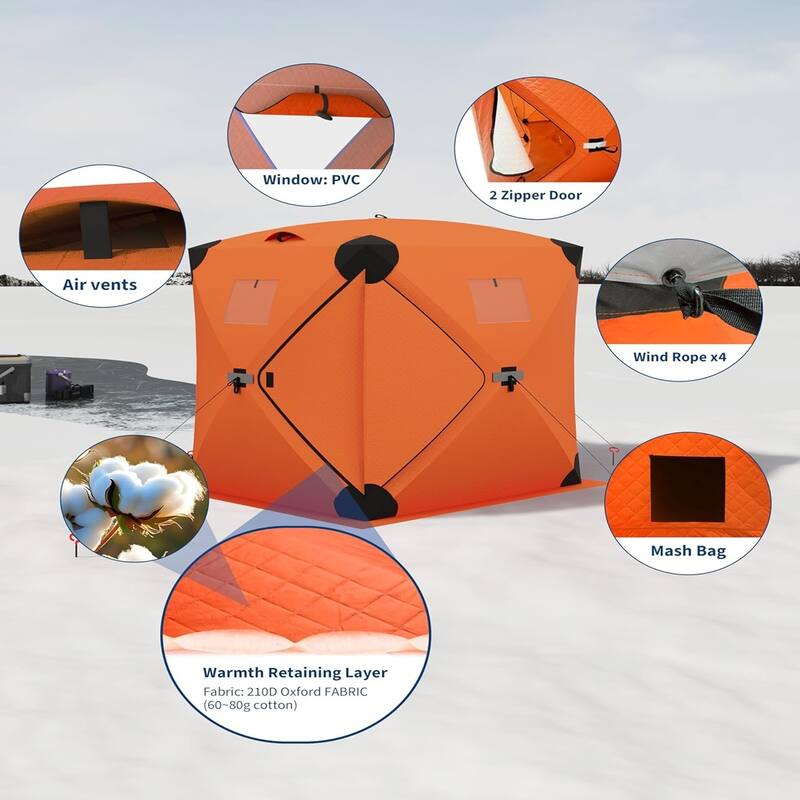 Pop-Up Ice Fishing Tent For 4 To 6 People - N/A