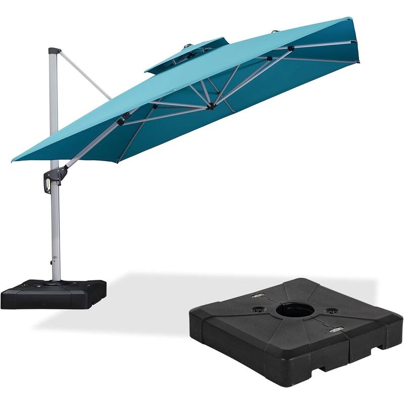 PURPLE LEAF 11ft Square Patio Cantilever Umbrella with Base - Turquoise Blue
