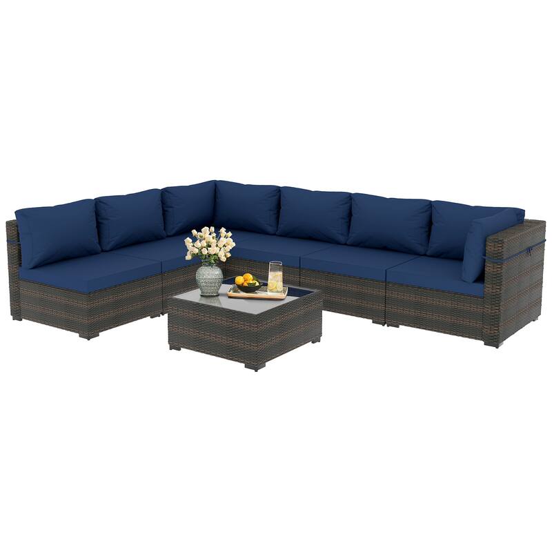 Patio Watcher Morden Outdoor 7-Piece Rattan Wicker Sectional Set Suit for Backyard
