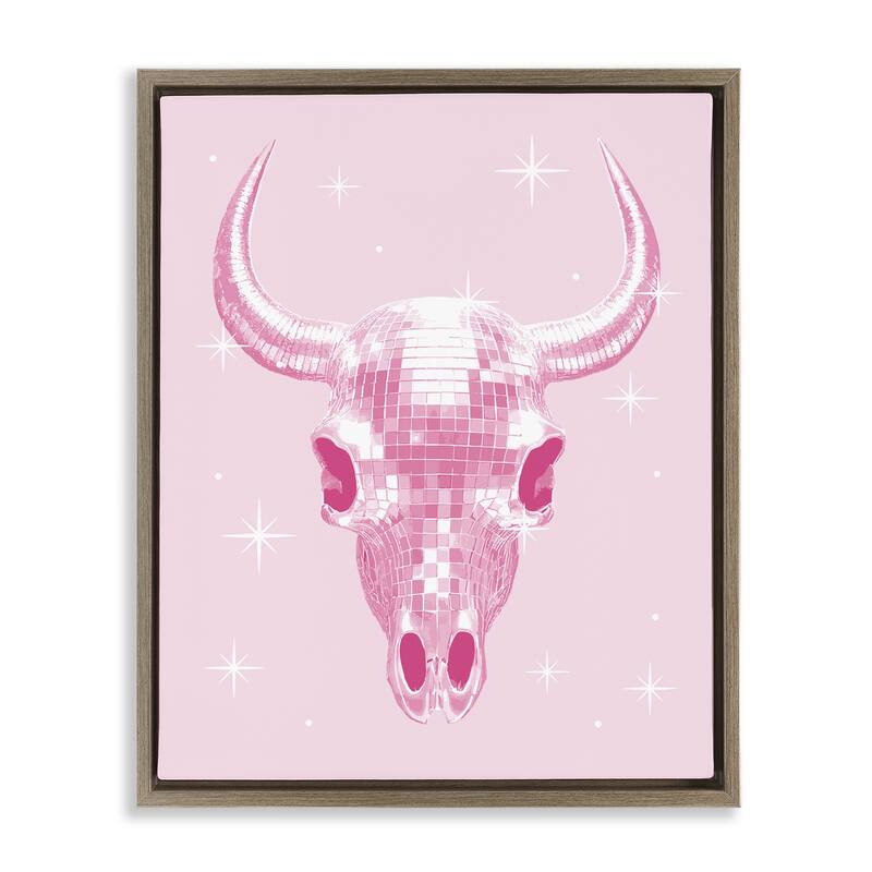 Stupell Pastel Disco Cattle Skull Framed Floater Canvas Wall Art Design By Lil' Rue - 17 x 21 - Brown