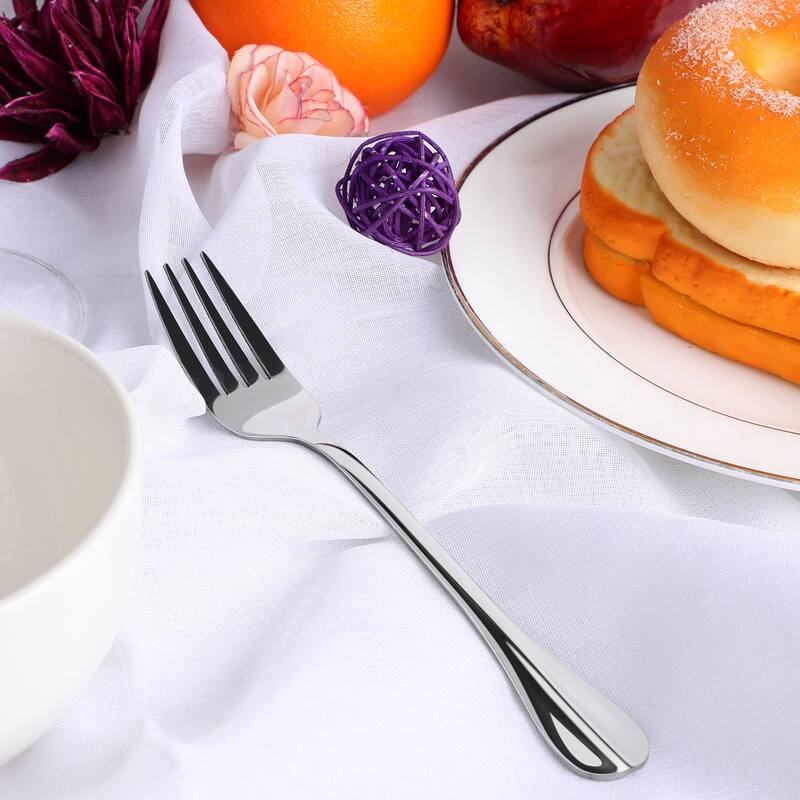 Restaurant Dinner Metal Tableware Flatware Serving Fork 7 Inches Long 8PCS - Silver Tone