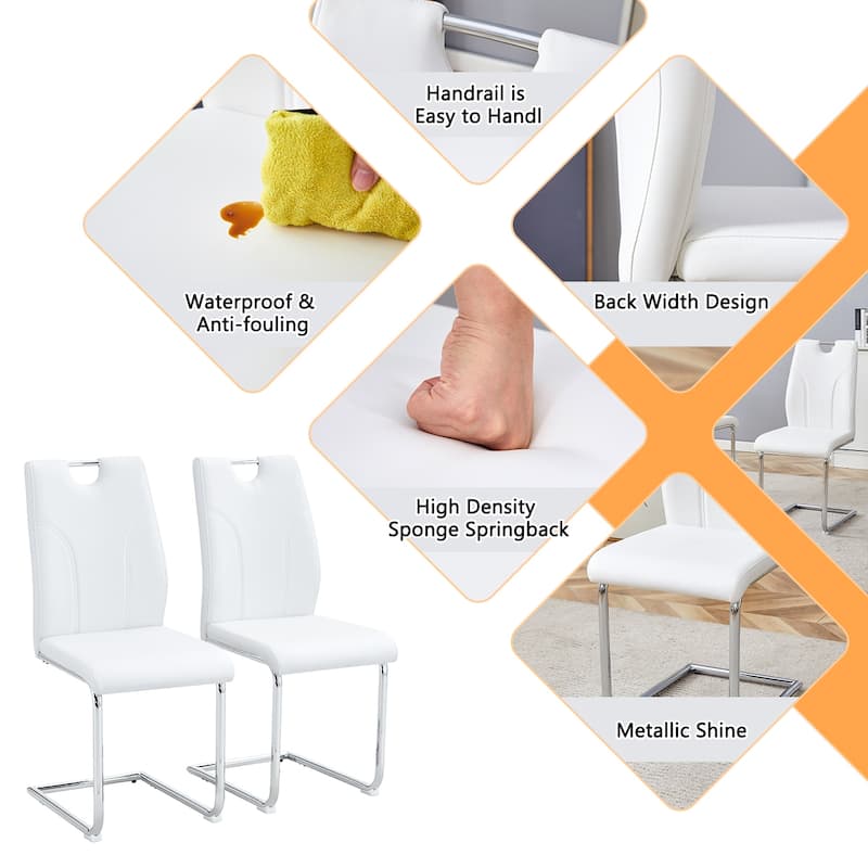 Modern 6 Piece PU Kitchen Dining Chairs with Cushions, Silver Metal Legs, Backrest for Dining Room Kitchen Living Room Bedroom