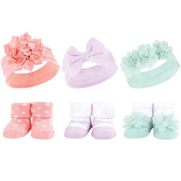 slide 1 of 1, Hudson Baby Infant Girl Headband and Socks Giftset, Pink Purple Mint, One Size - Pink Purple Mint Pink Purple Mint - One Size