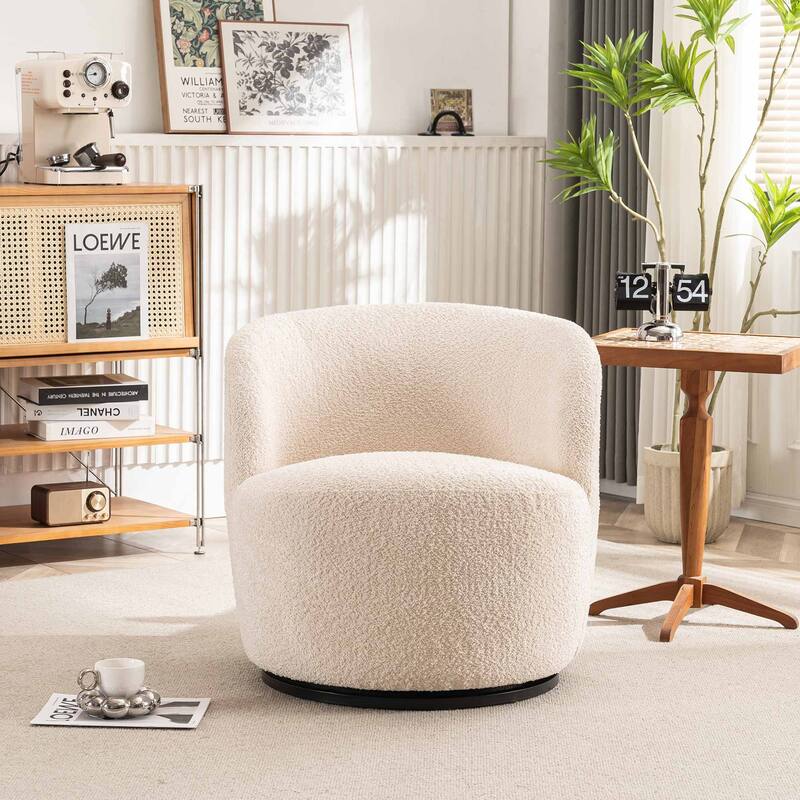 Swivel Accent Chair, Furry Round Barrel Chair