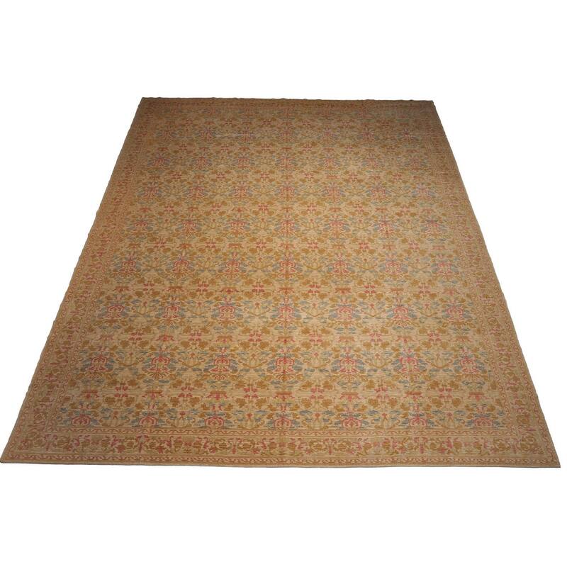 Hand Knotted Beige, Blue 100% Wool Transitional Oriental Area Rug - 14' 6'' x 19' 10''