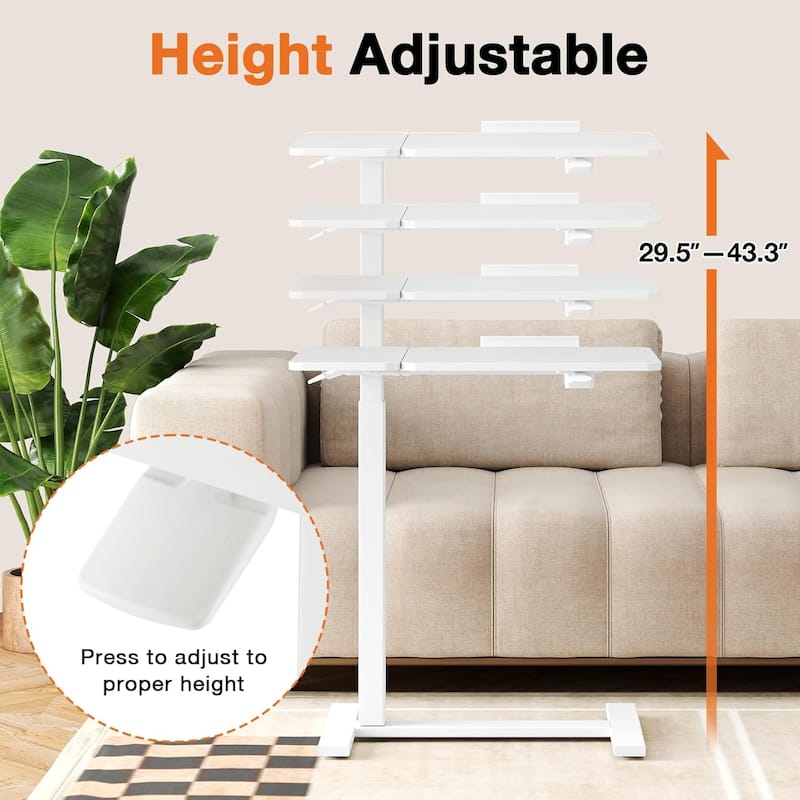 Overbed Bedside Table, Mobile Standing Desk Adjustable Height, Small Rolling Laptop Computer with Wheels, Tiltable Desktop
