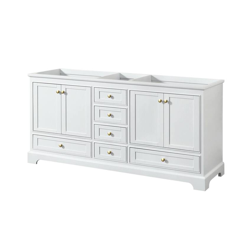 Wyndham Collection Deborah 71" Free Standing Double Wood Vanity - White / Brushed Gold Hardware