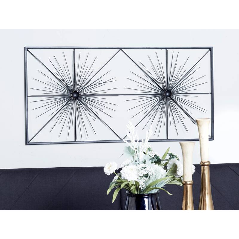 Black Metal Sea Urchin Starburst Wall Decor with Black Frame
