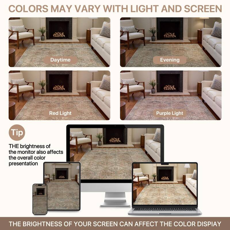 Mcow Vintage Wood-Tone Low-Pile Washable Non-Slip Area Rug