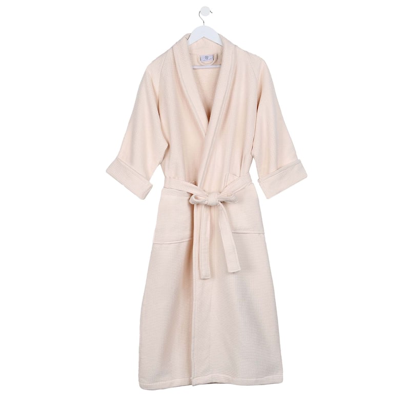 Superior Waffle Weave Cotton Soft Oversized Unisex Adult Bath Robe - Large - Cream