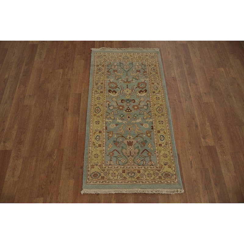 Hand Knotted Oriental 100% Wool Carpet Traditional All-Over Navy Blue & Blues Ziegler Area Rug - 3' 10'' X 2' 0''
