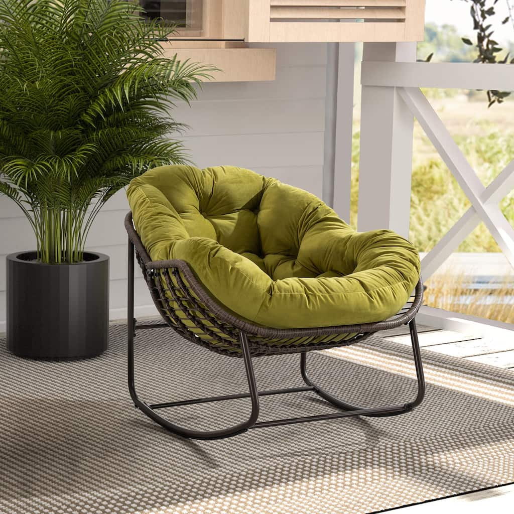 Patio Wicker Indoor & Outdoor Rocking Chair with Cushion