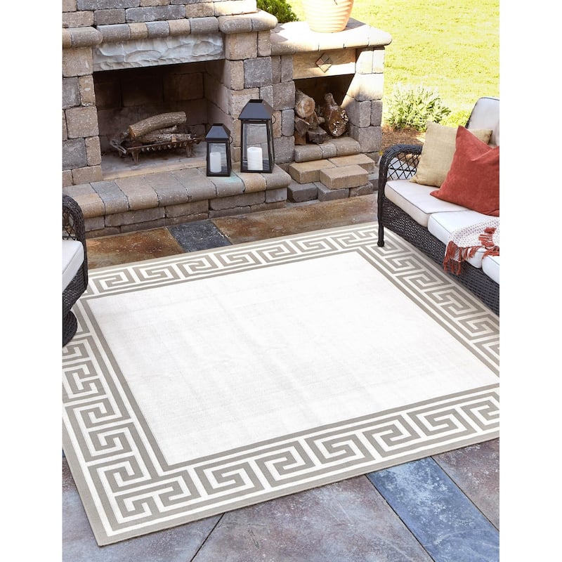 Outdoor Trisha Collection Area Rug - Ivory - 7'10" Square