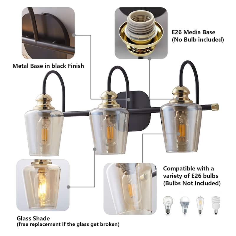ExBrite 3/4-lights Bathroom Dimmable Gold Vanity Lights Modern Wall Sconce Lighting