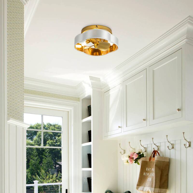 13-inch Gold Modern Caged Fandelier Flush Mount LED Ceiling Fan with Remote