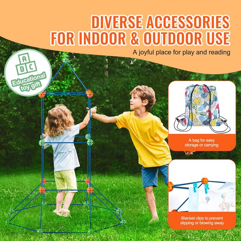 Fort Building Kit for Kids, Educational Gift for 4 5 6 7 8+ Year Old Boys & Girls, Indoor Outdoor Play Tent Construction Toys