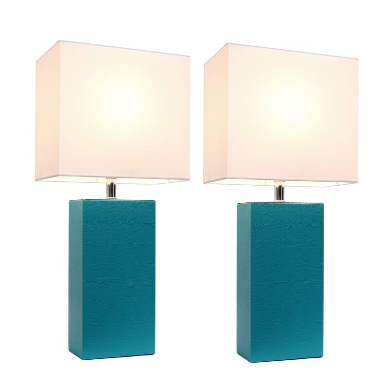 21 in. Teal Finish Table Lamp with White Shade, Sturdy Table Lamp for Living Rooms and Bedrooms, Set of 2