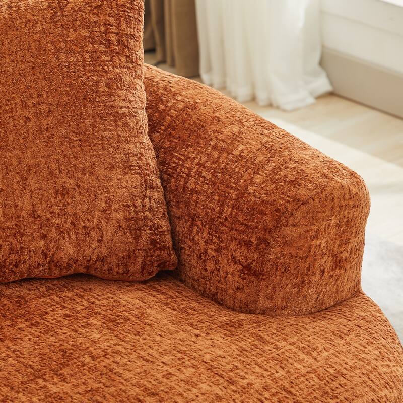 Curved Loveseat 2-Seater Sofa Couch, Minimalist Orange Sleeper Sofa Couch with Pillows for Living Room