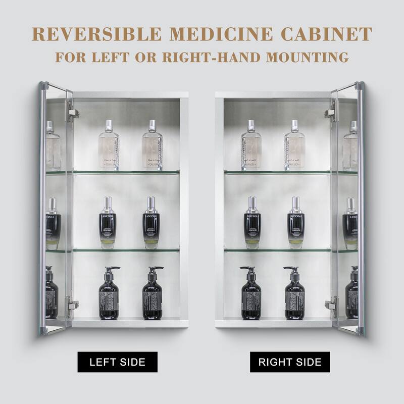 Bathroom Medicine Cabinet with Invisible Handle, Soft-Closing Hinge, Adjustable Glass Shelves